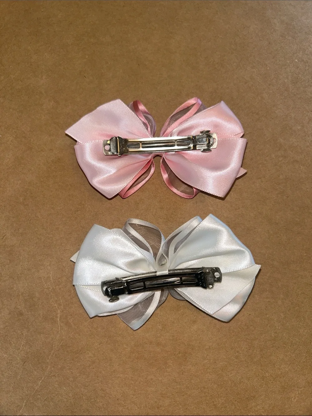 Pink and White Organza Flower Hair Bows for Kids